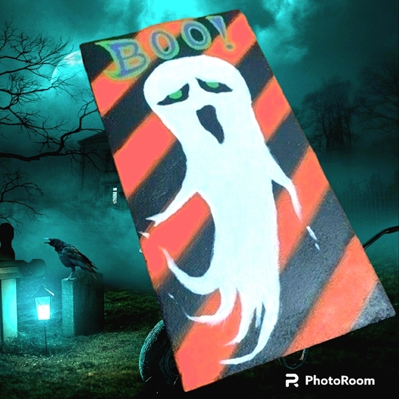 👻🪦NEW Halloween Striped Autumn Ghost Spooky Cute Wall Decor - Picture 2 of 10